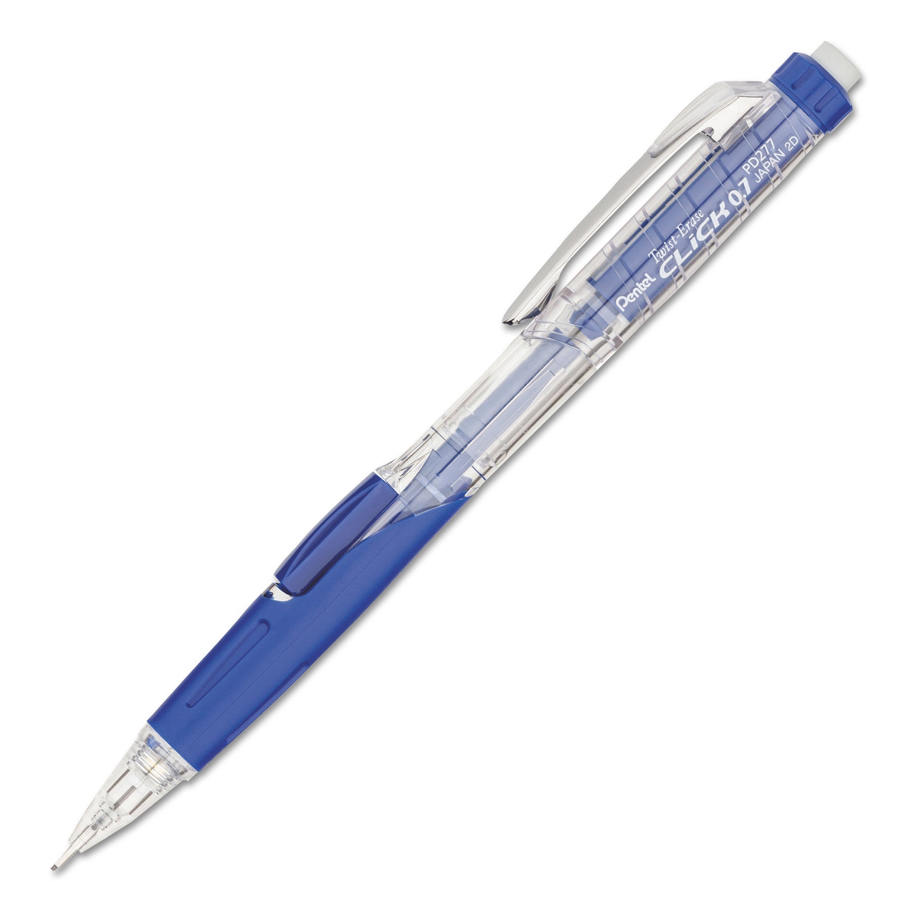 Pentel .7mm Twist-Erase Click Mechanical Pencil - 0.7 mm Lead - #2 - Refillable - Transparent, Blue Barrel - 1 Each