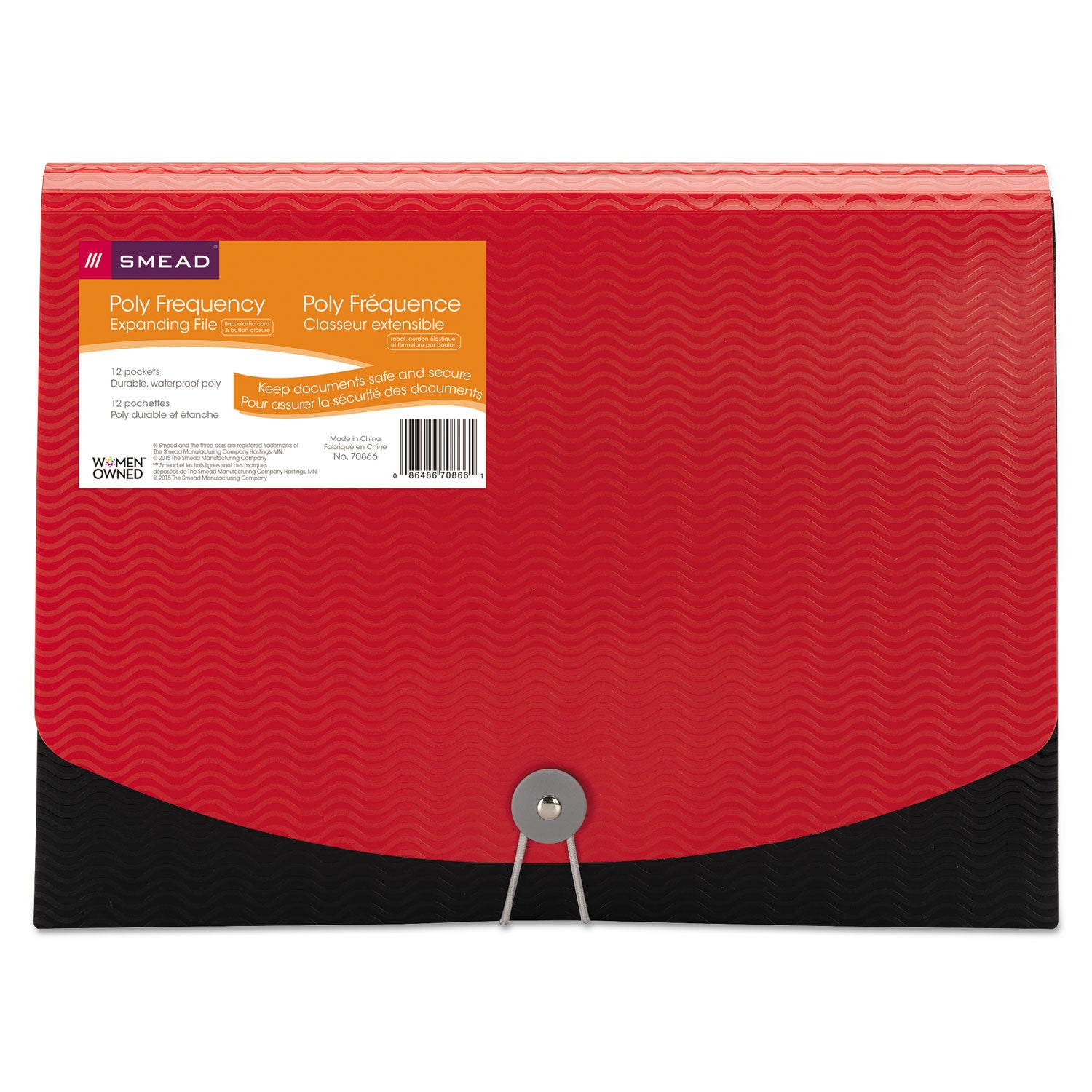 Smead Letter Expanding File, 8 1/2" x 11", 12 Internal Pockets, Red/Black, 1 Each