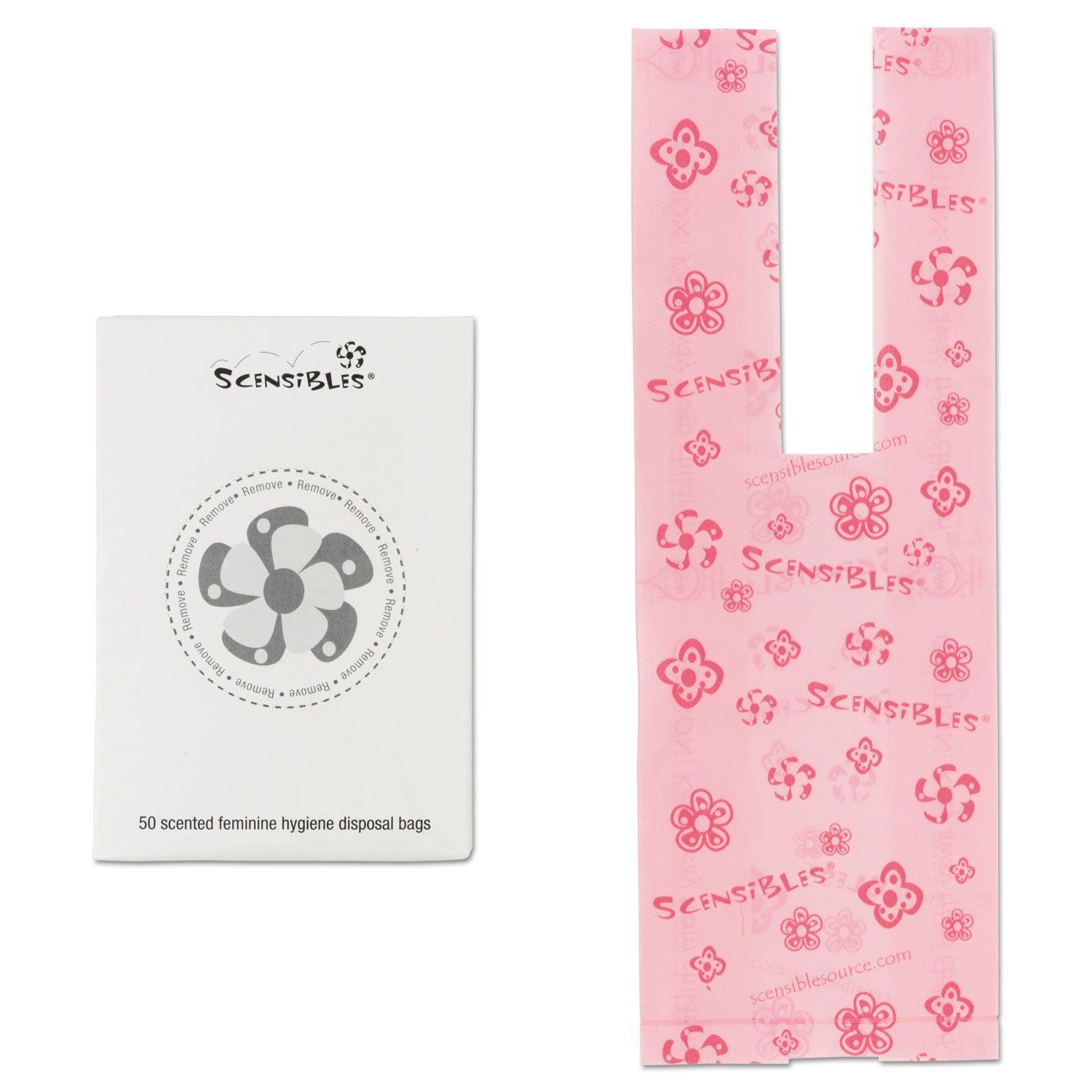 Scensibles Personal Disposal Bags, 3.38" x 2" x 9.75", Pink, 50 Bags/Box, 24 Boxes/Carton
