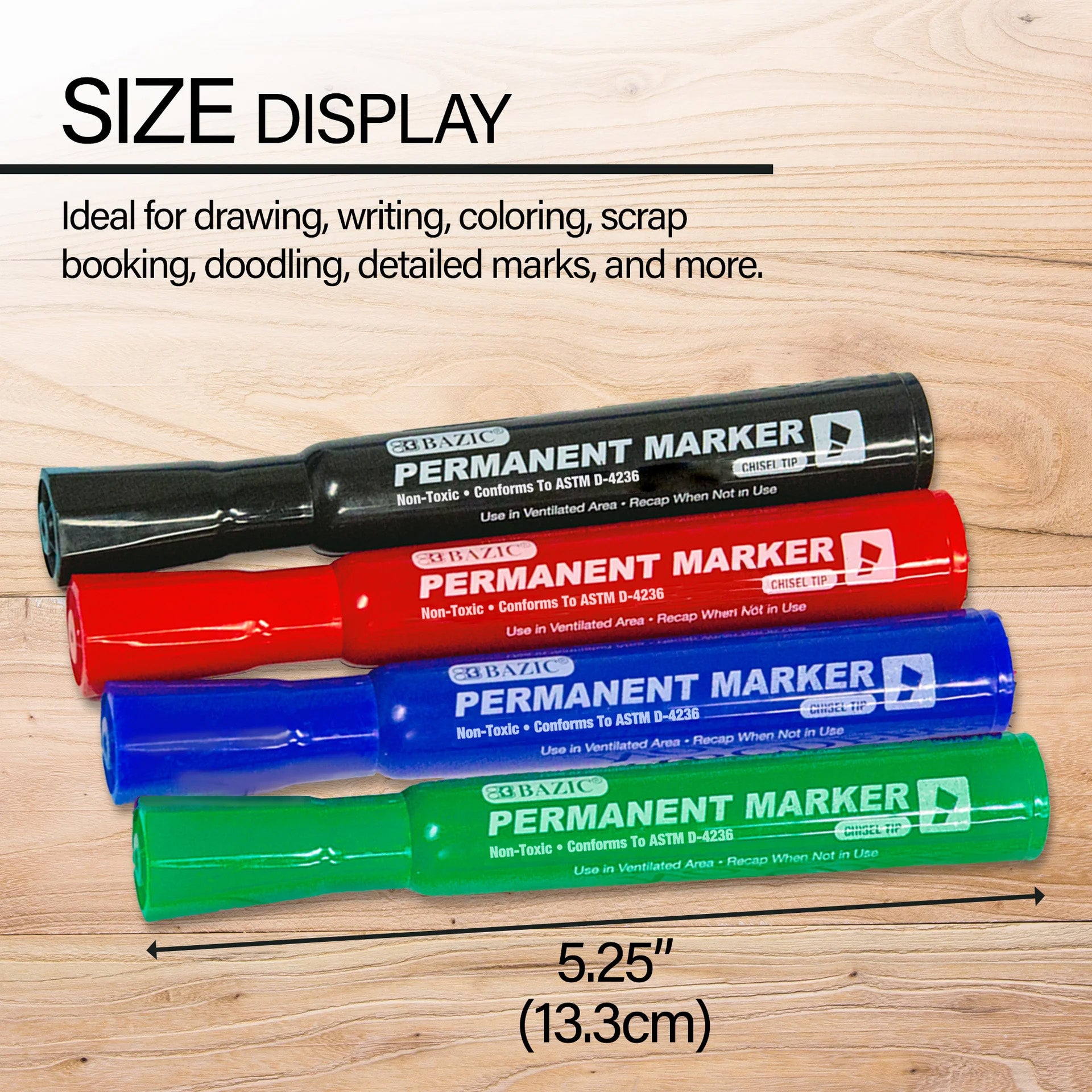 Desk Style Permanent Markers, Chisel Tip, Assorted Colors, Pack of 4