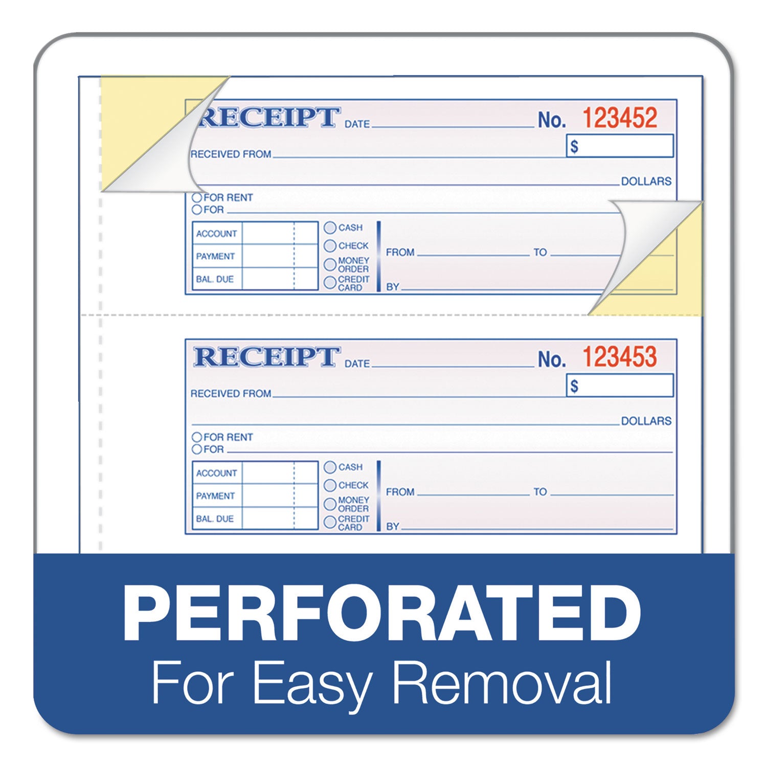Multipart Money/Rent Receipt Book, Casebound (Hard Cover), Three-Part Carbonless, 7 x 2.75, 4 Forms/Sheet, 200 Forms Total