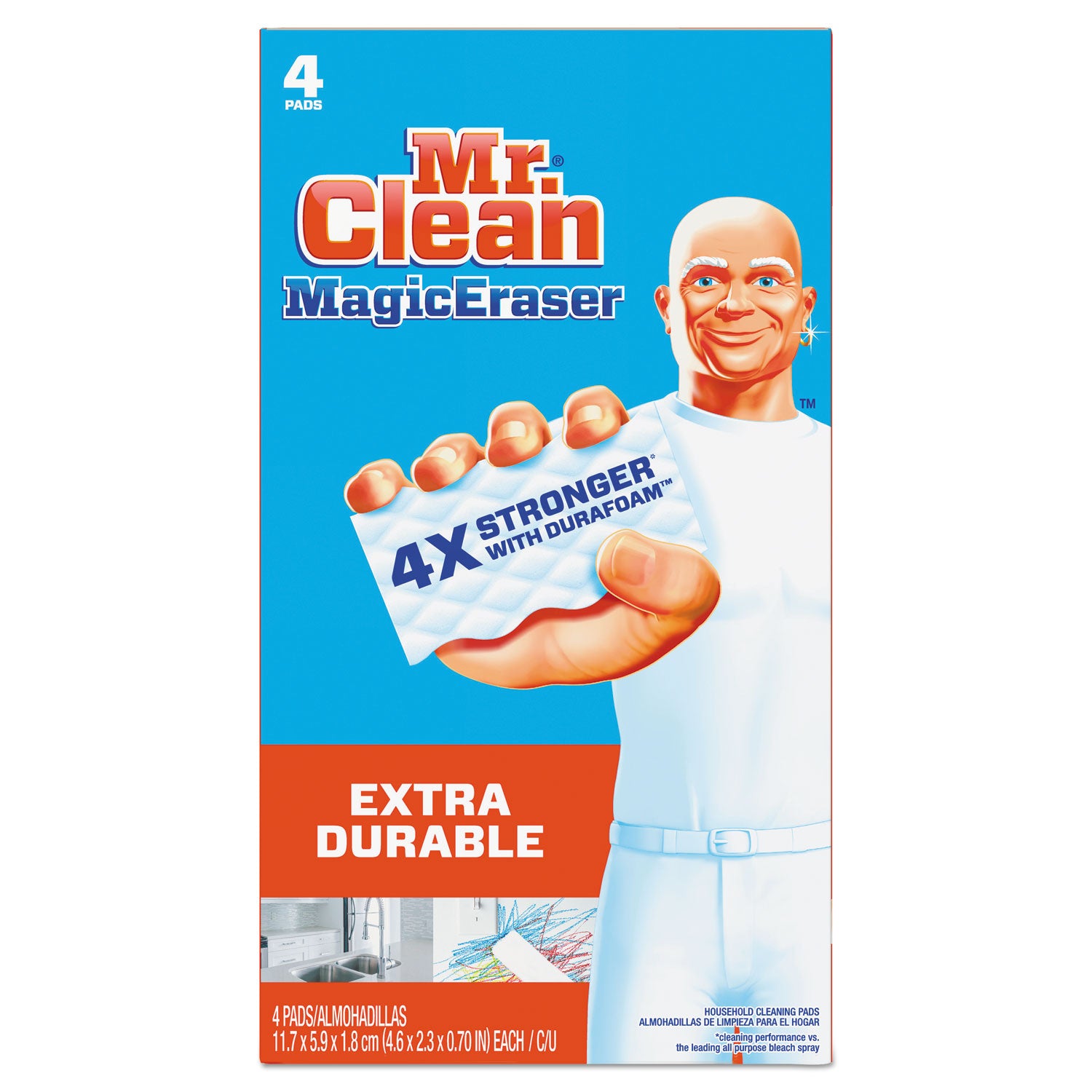 Mr. Clean Magic Eraser Extra Durable Pads, Heavy Duty, Textured, White, 4 Pads per Box