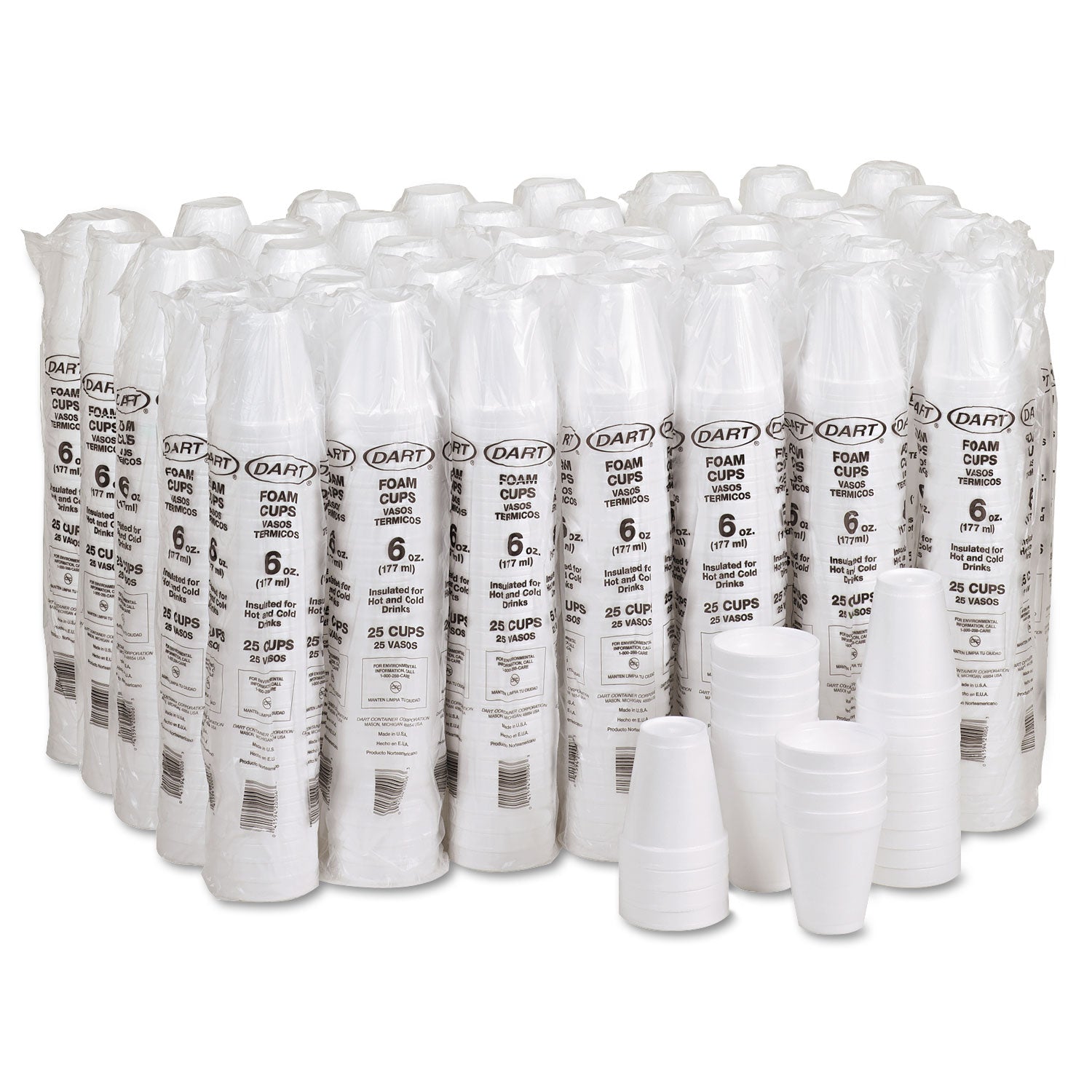 6 fl oz - White - Foam - Soft Drink, Cold Drink, Hot Drink - 25/Pack - 40 / Carton