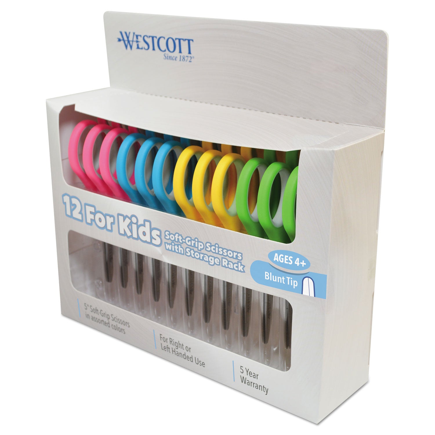 Soft Handle 5" Kids Scissors Classpack with Storage Rack, Blunt, Pack of 12