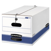Bankers Box STOR/FILE File Storage Box, Letter Size, String/Button Closure, Medium Duty, Stackable, Plastic, White/Blue, Recycled, 20 Boxes per Carton