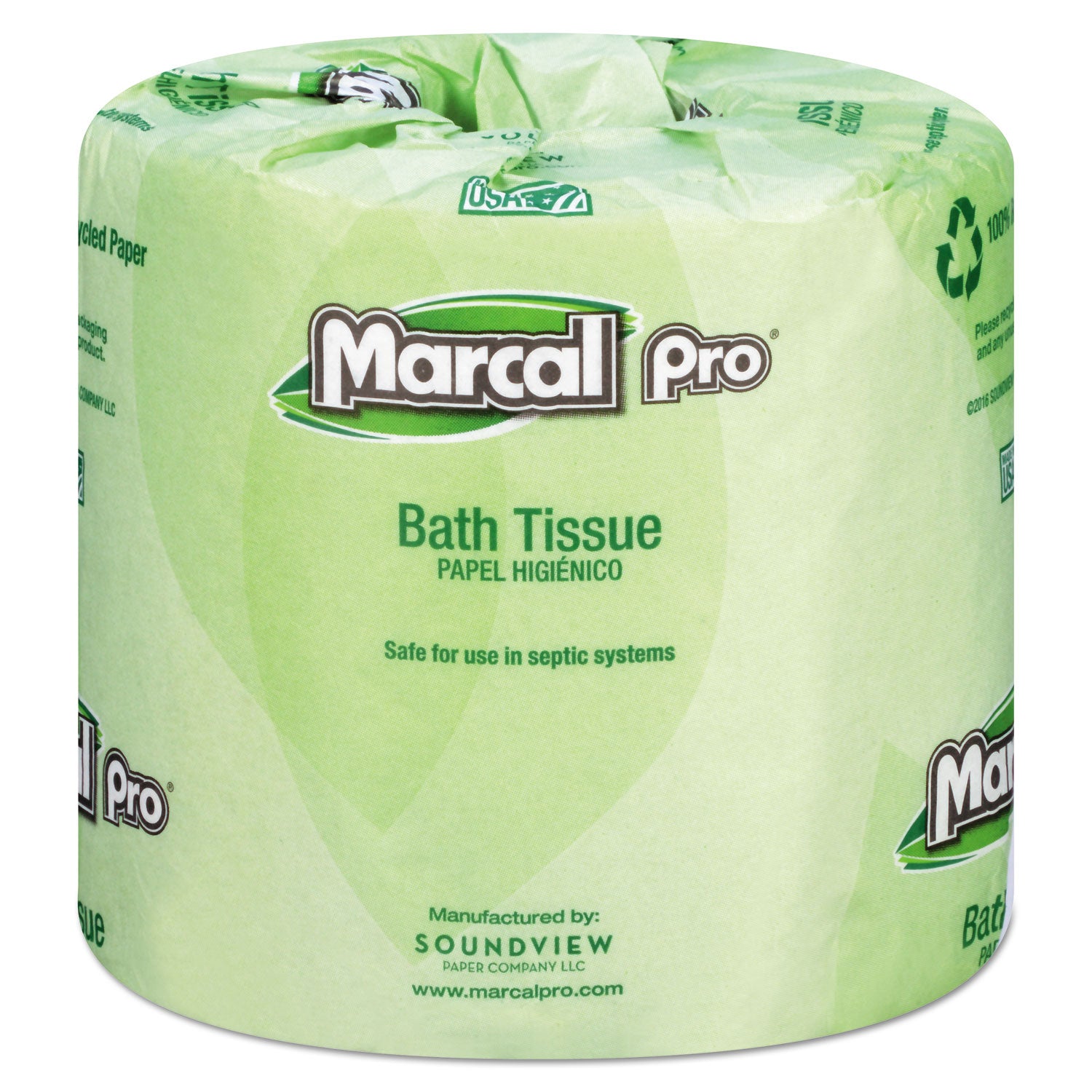 Marcal Pro 100% Recycled Bathroom Tissue - 2 Ply - 4" Width x 4" Length - 240 Sheets/Roll - White - 1 Carton
