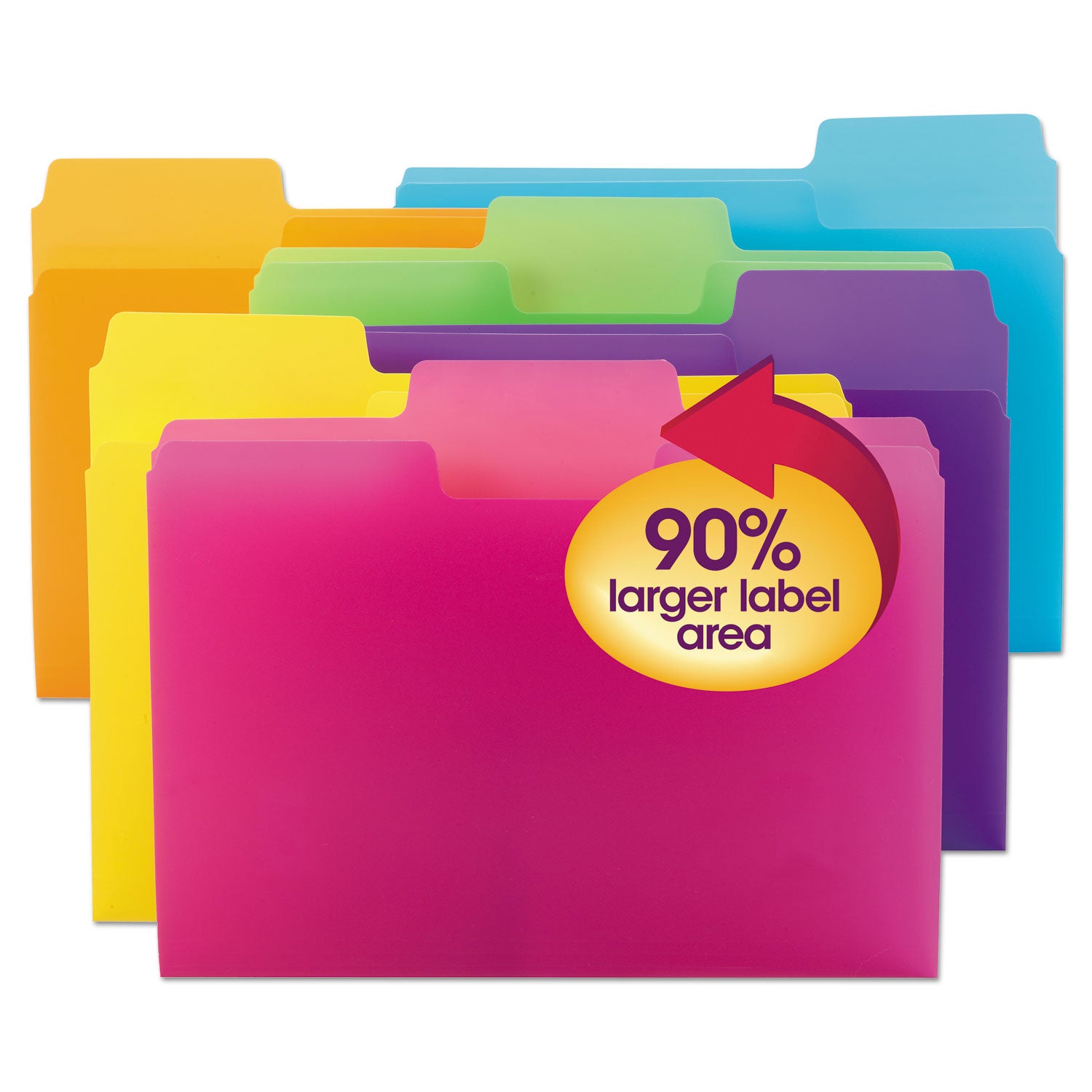 Smead SuperTab Poly File Folders, 1/3 Cut, Letter Size, Top Tab, Assorted Colors (Yellow, Orange, Blue, Pink, Purple, Green), Water Proof, 18 Pack