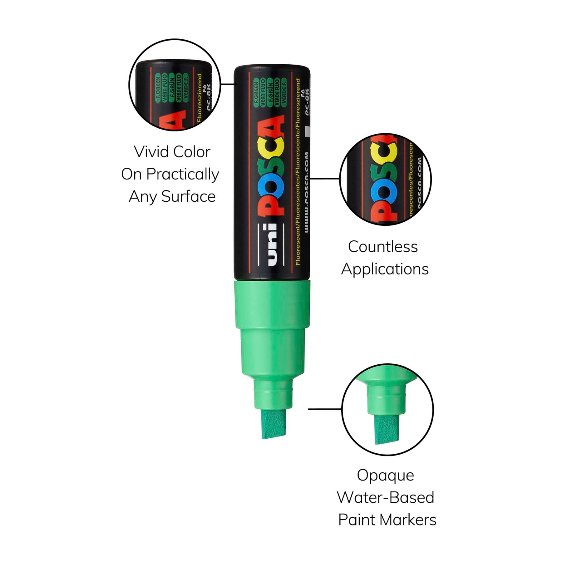 uni® POSCA PC-8K Water-Based Paint Markers, Broad Tip (8mm), Fluorescent Green