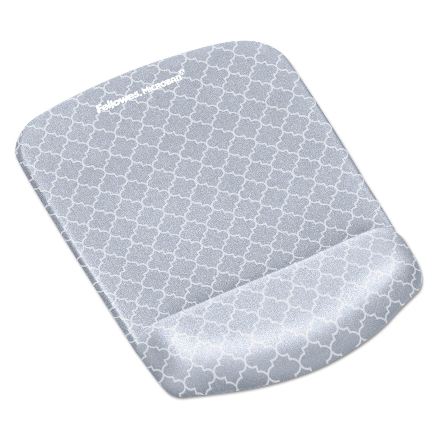 Fellowes PlushTouch Microban Mouse Pad Wrist Rest, Lattice Design, Gray/White, Foam, Wear & Tear Resistant, Skid Proof, 1 Each
