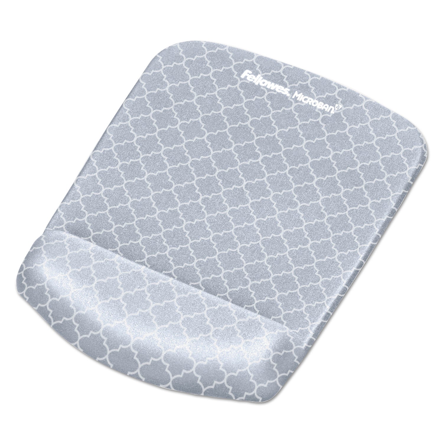 Fellowes PlushTouch Microban Mouse Pad Wrist Rest, Lattice Design, Gray/White, Foam, Wear & Tear Resistant, Skid Proof, 1 Each