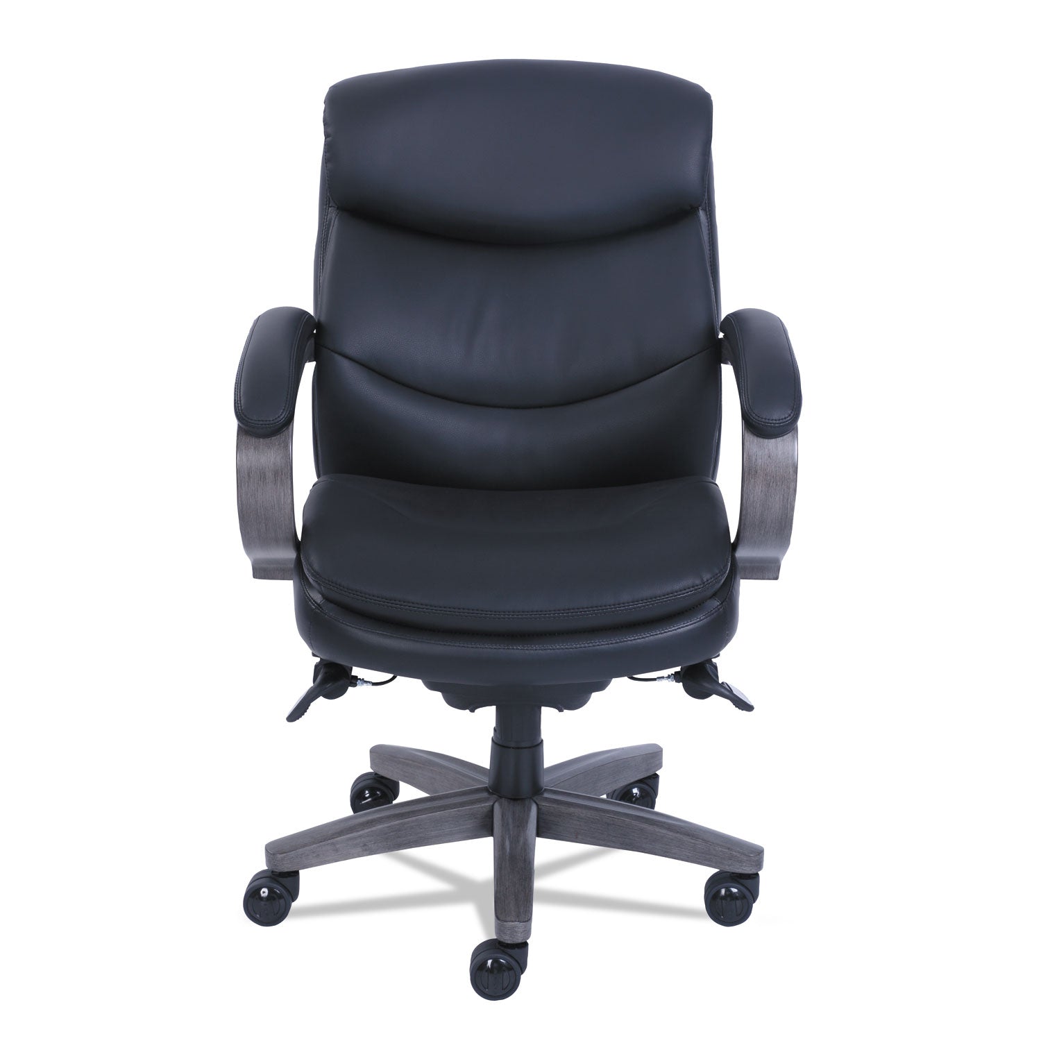 La-Z-Boy ComfortCore Chair, Black, Memory Foam Seat, Bonded Leather, Mid Back, Wood Armrests, 1 Each