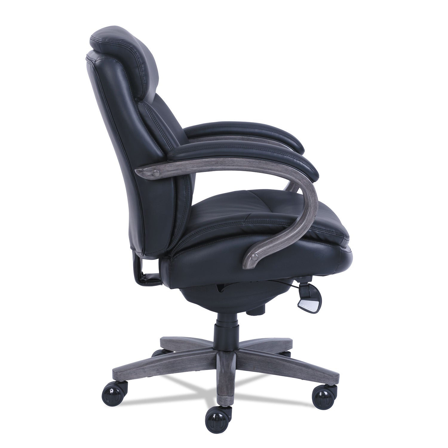 La-Z-Boy ComfortCore Chair, Black, Memory Foam Seat, Bonded Leather, Mid Back, Wood Armrests, 1 Each