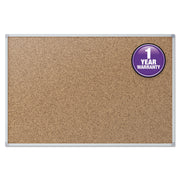 Mead Classic Cork Bulletin Board - 24" Board Height x 36" Board Width - Natural Cork Surface - Self-healing - Silver Aluminum Frame - 1 Each