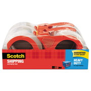 Scotch Heavy-Duty Shipping/Packaging Tape, 1.88" x 54.60 yd, 3.1 mil Thickness, Clear, 3" Core, Synthetic Rubber Resin, Dispenser Included, 4 Pack