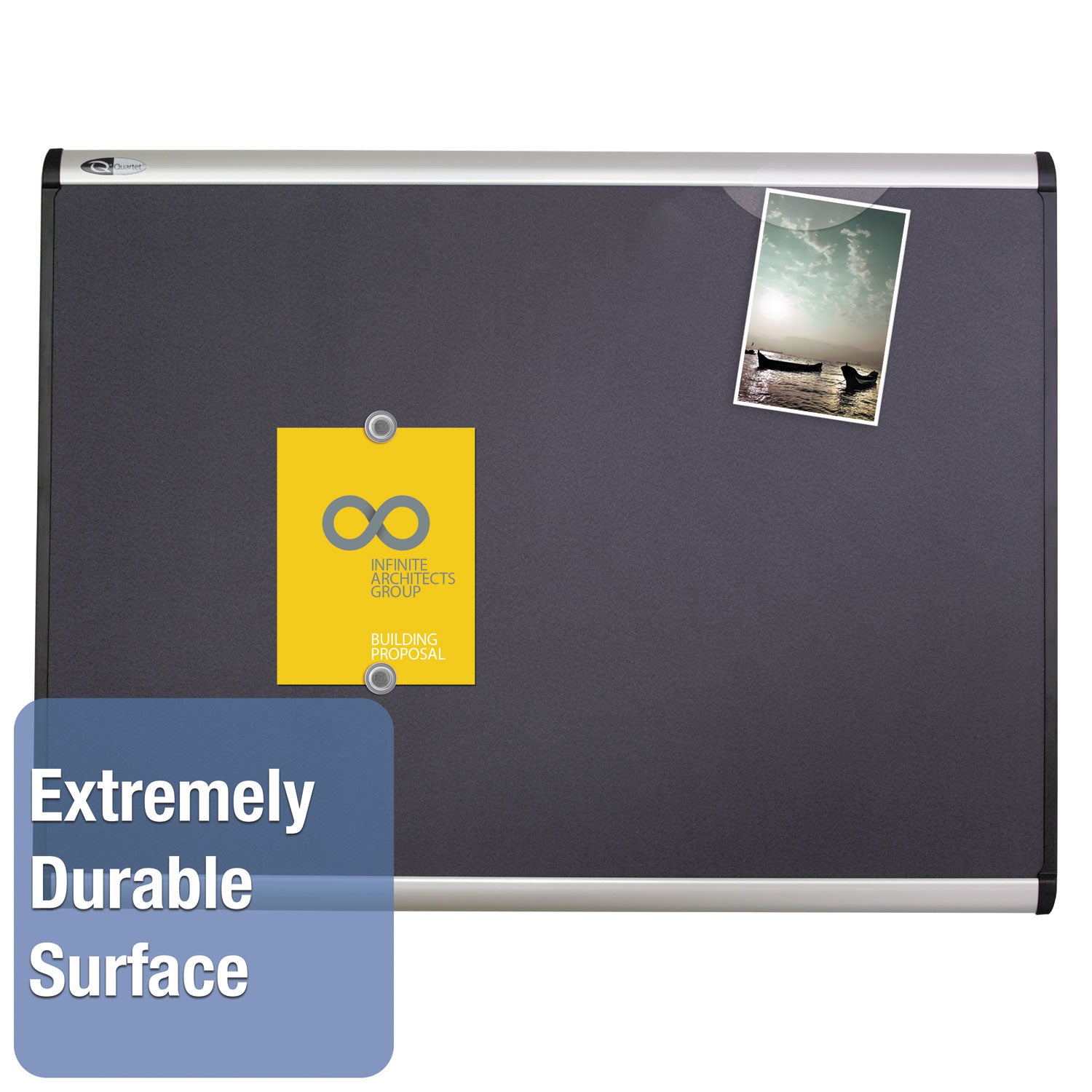 Quartet Prestige Plus Magnetic Bulletin Board - 24" Board Height x 36" Board Width - Gray Fabric Surface - Magnetic, Self-healing, Durable - Silver Aluminum Frame - 1 Each