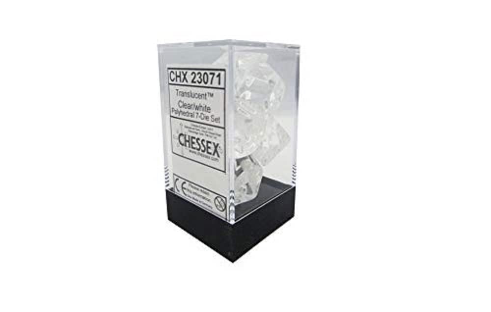 Chessex Translucent Dice Clear with White, 1.8-inches Diameter, Set of 7