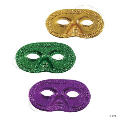 Mardi Gras Glitter Half Masks - 12 Pieces