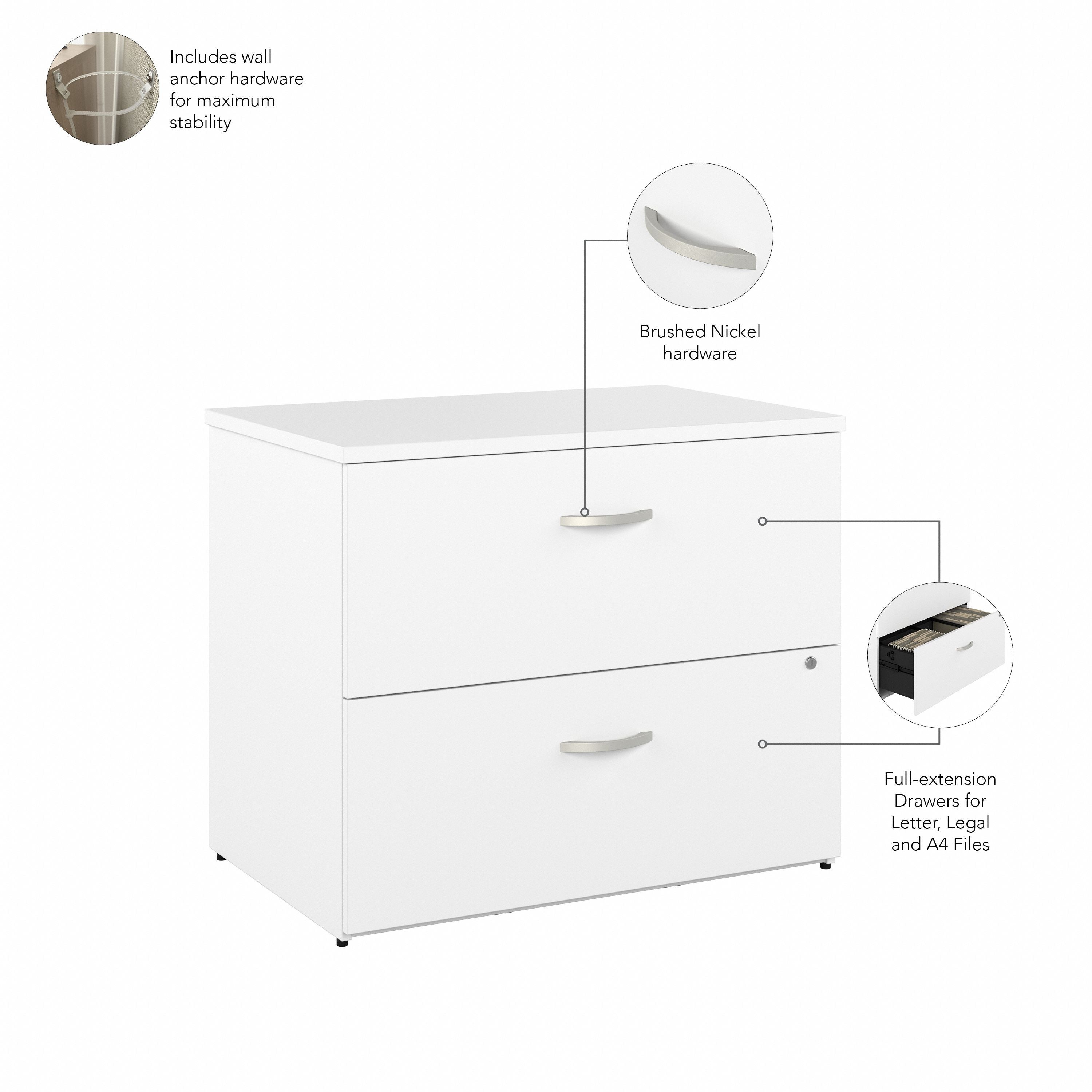 Bush Business Furniture Easy Office 2 Drawer Lateral File Cabinet in Pure White - Assembled - 35.67" Width x 23.35" Depth x 29.84" Height