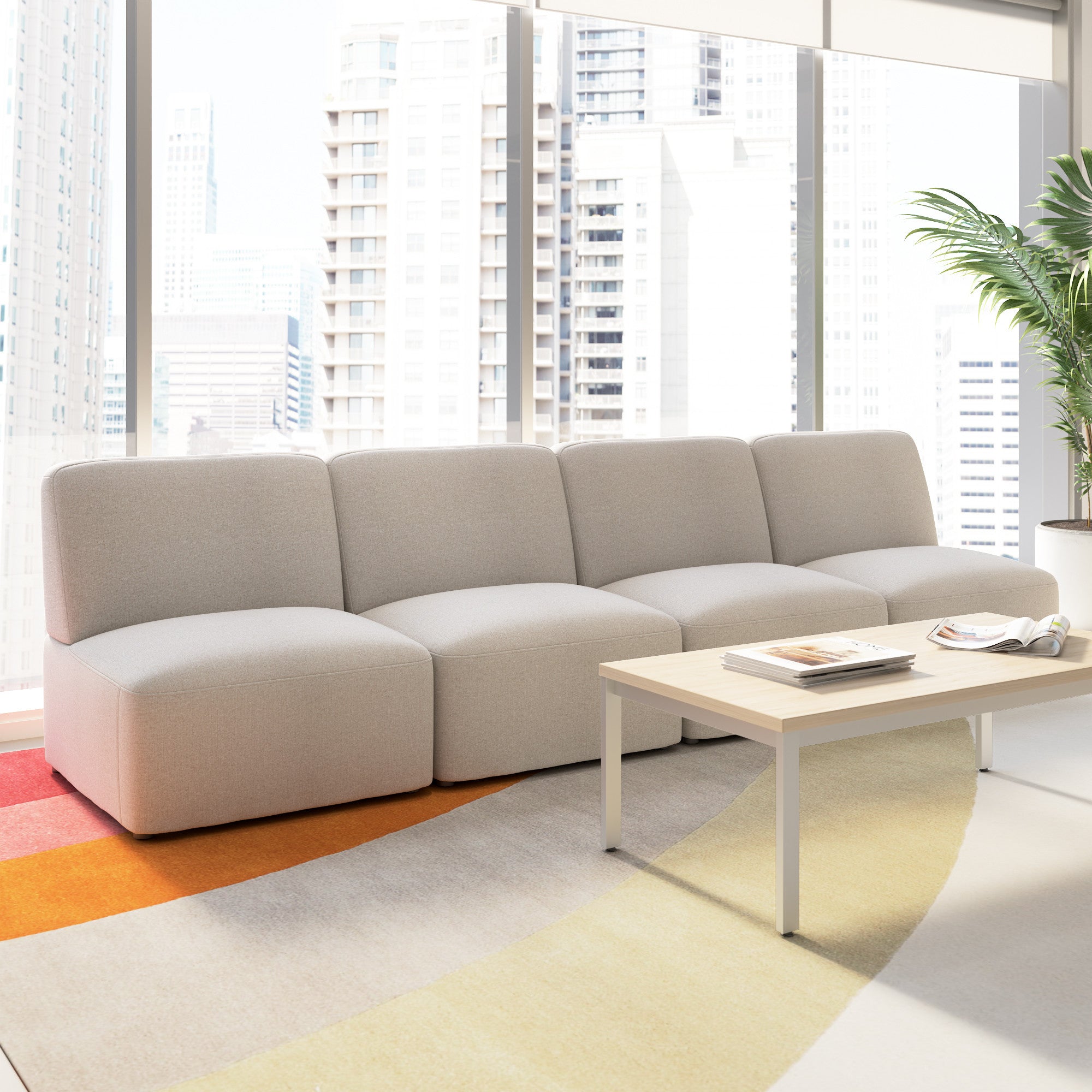 Bush Business Furniture Assemble Modular 4 Seater Sectional Lounge Sofa in Oat Fabric - 119.68" Width x 30.51" Depth x 29.92" Height