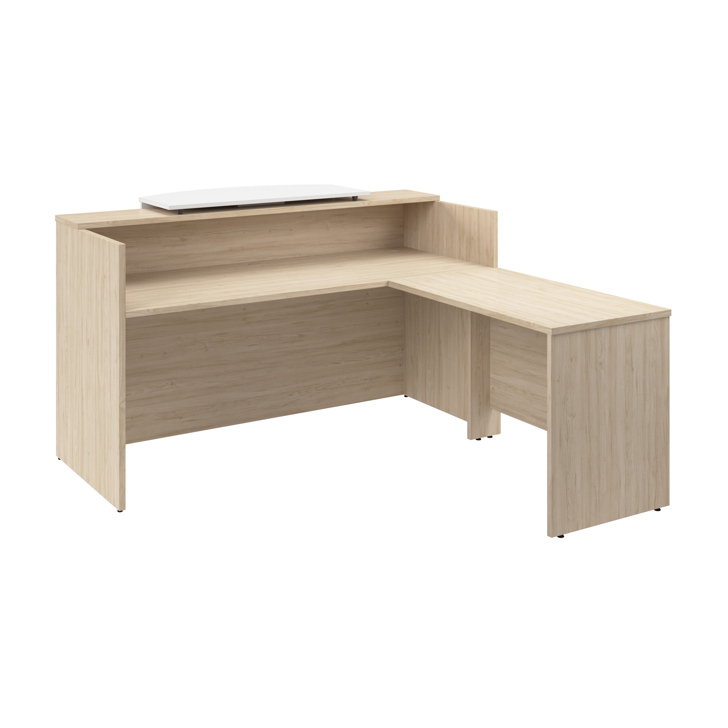 Bush Business Furniture Arrive 72W x 72D L Shaped Reception Desk with Counter in Natural Elm - 71.02" Width x 71.14" Depth x 40.35" Height