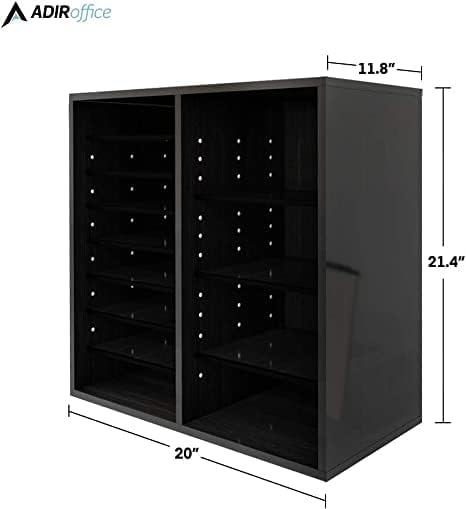 16-Compartment Wood Adjustable Paper Sorter Literature File Organizer, Black