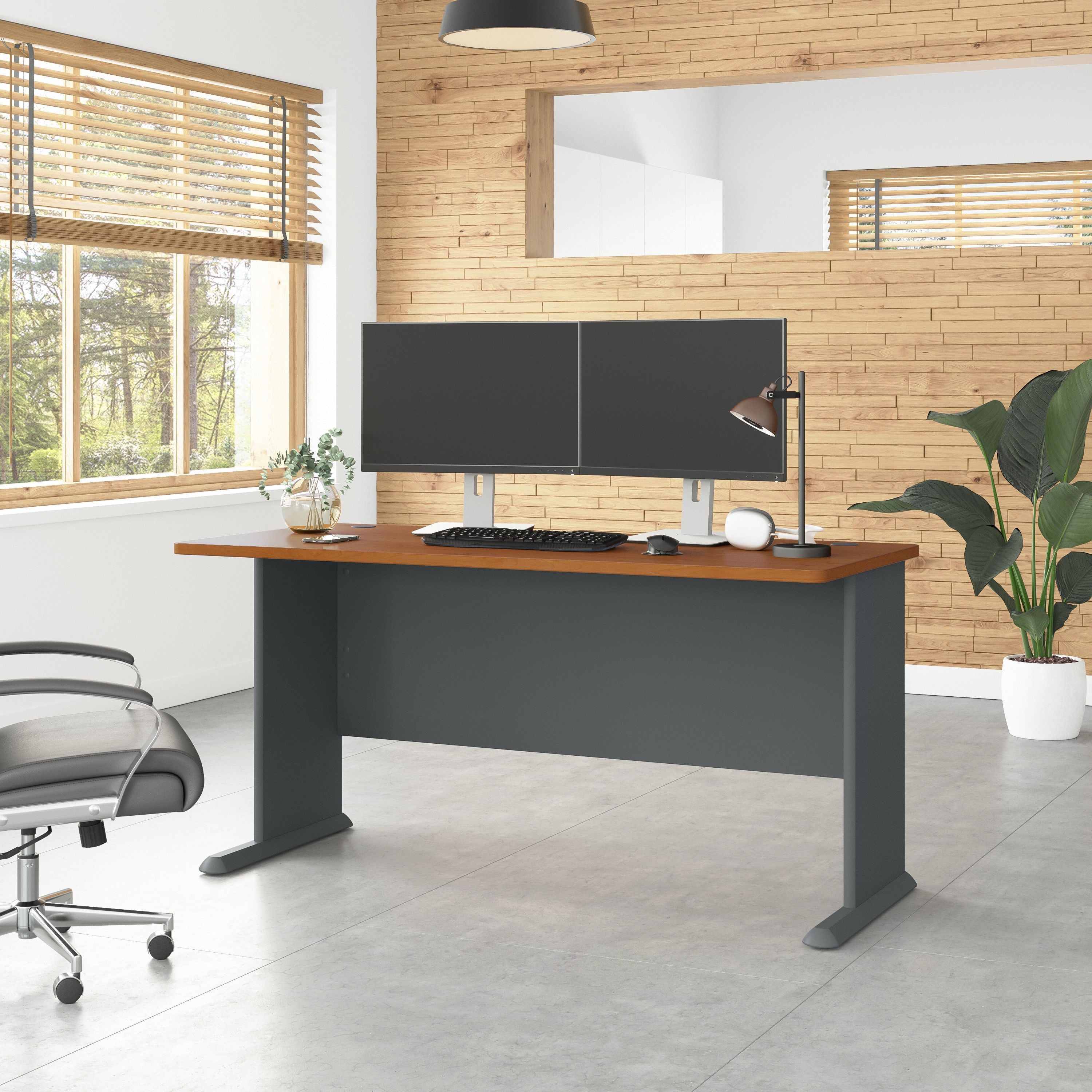Bush Business Furniture Series A 60W Desk in Natural Cherry and Slate - 59.57" Width x 26.81" Depth x 29.66" Height