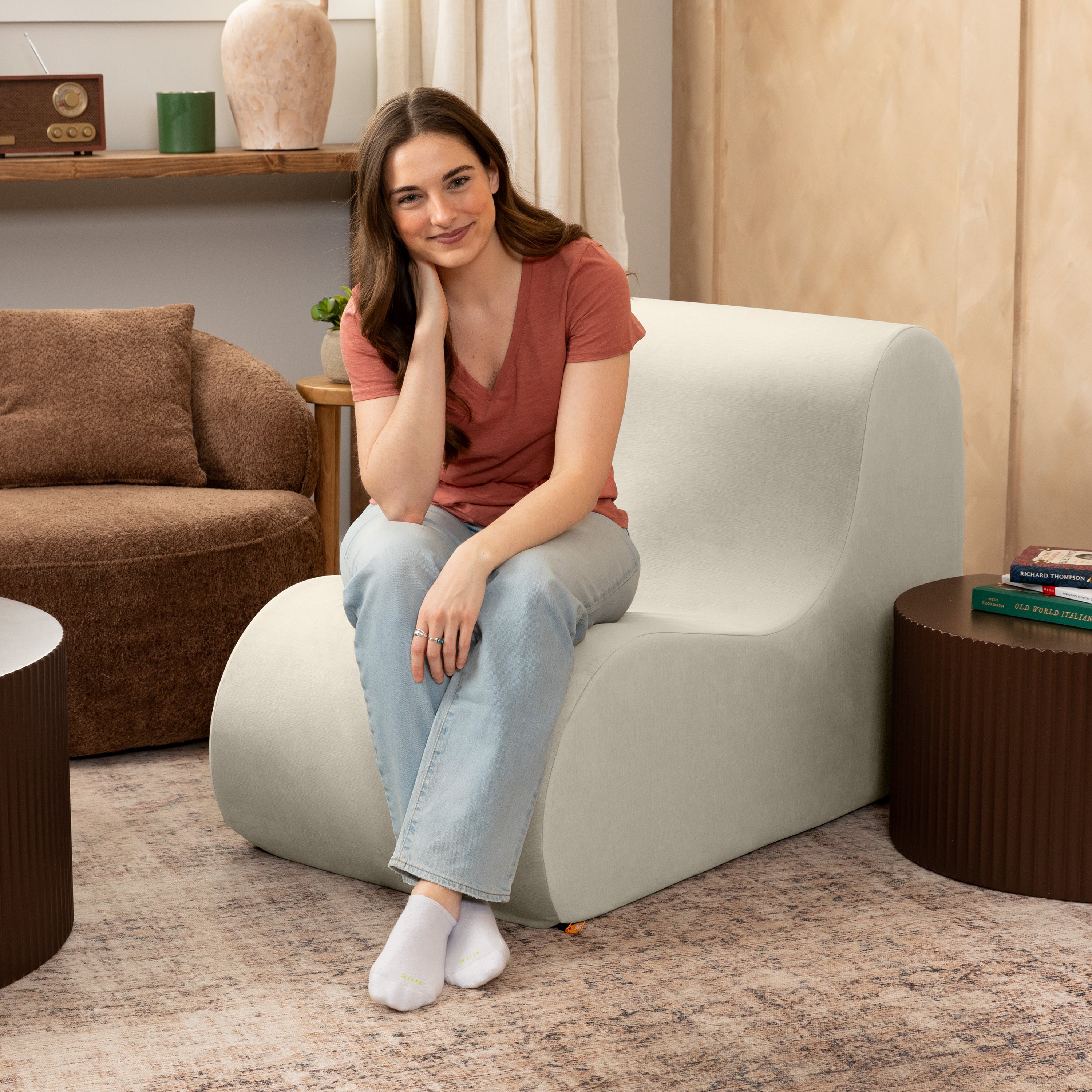 Jaxx Uptown Large Modern Armless Accent Chair, Ivory