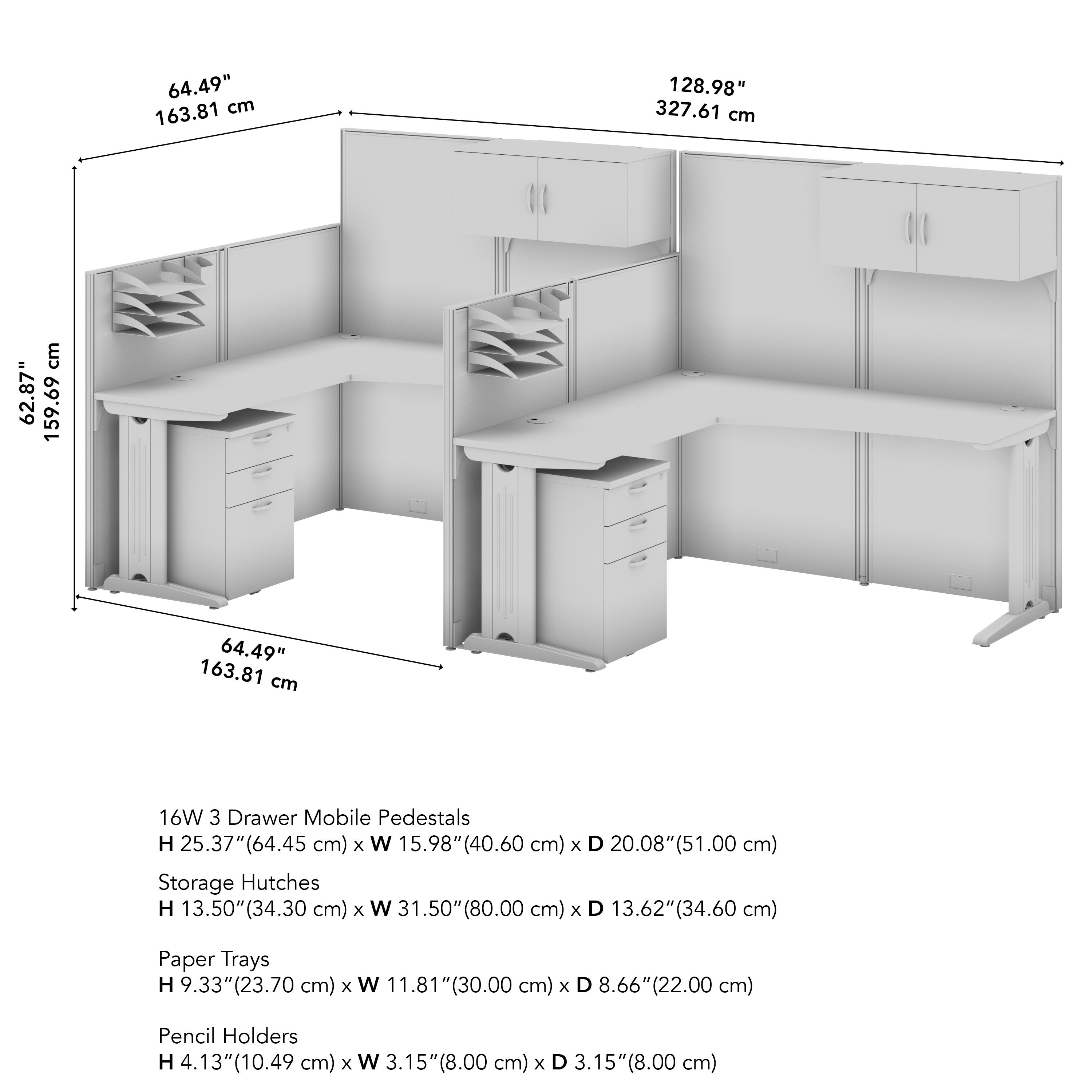 Bush Business Furniture Office in an Hour 2 Person L Shaped Cubicle Desks with Storage, Drawers, and Organizers in Hansen Cherry - 128.98" Width x 64.49" Depth x 62.87" Height