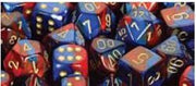 Chessex CHX26229 D10 Gemini Dice Blue-Red - Gold 10 Ct. Pack of 2