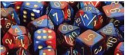 Chessex CHX26229 D10 Gemini Dice Blue-Red - Gold 10 Ct. Pack of 2