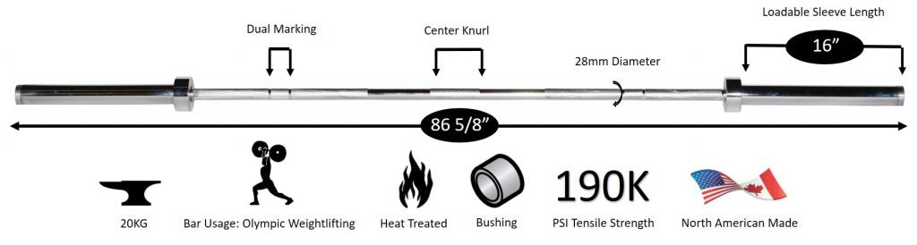 Men's 20 kg YORK Olympic Training Bar - 28 mm, Satin Chrome