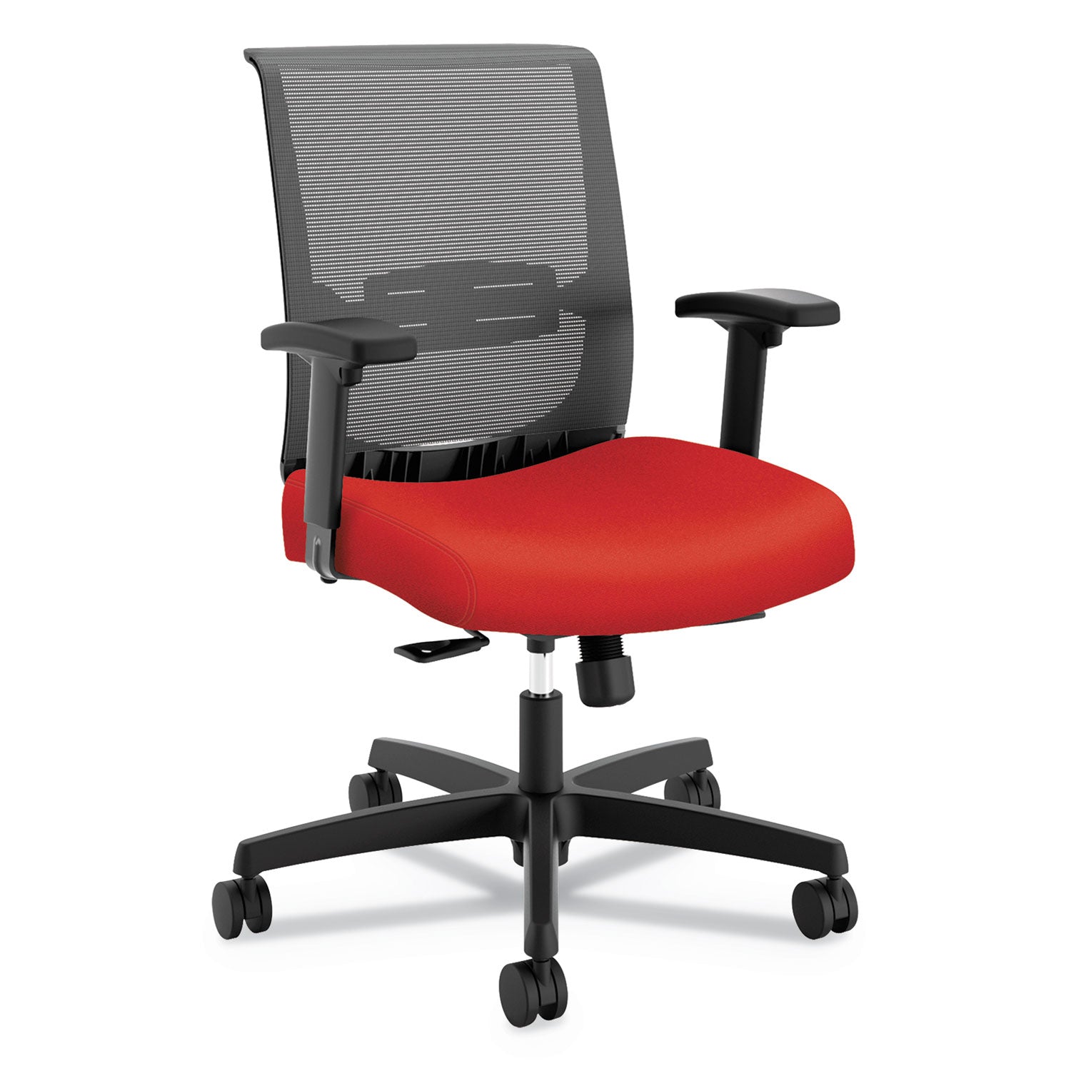 HON Convergence Synchro Tilt Task Chair - Black Back Color - Mesh Back Material - 5-star Base - Red - Armrest - 1 Each