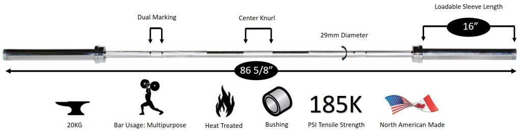 7' USA Power Bar - 1500 LB Test, 29 mm, Satin Chrome