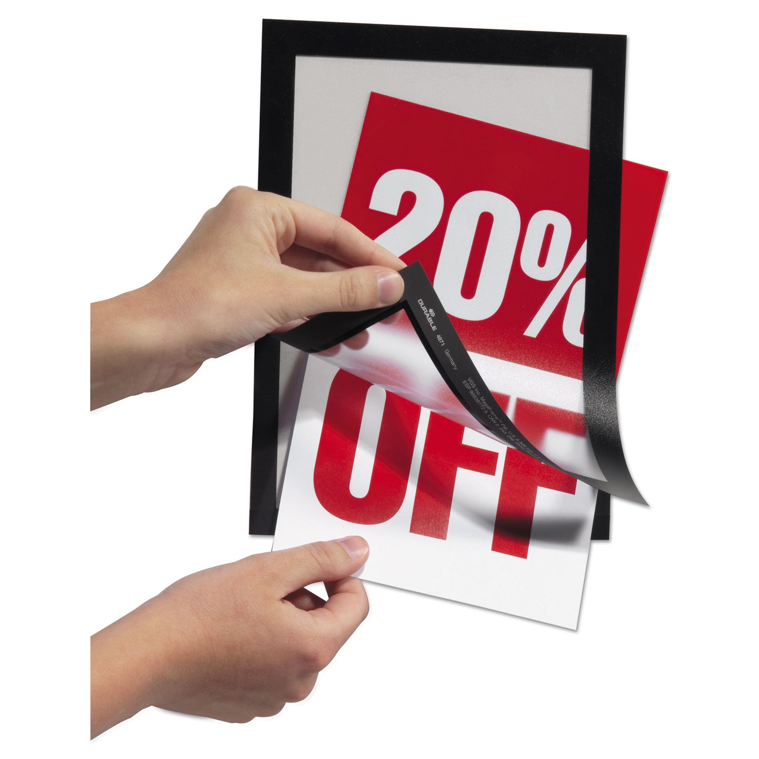 DURABLE Duraframe Half Letter, 8.50" x 5.50", Rectangle, Horizontal/Vertical, Self-adhesive, Magnetic, Dual-sided, Sturdy, Black, 2/Pack