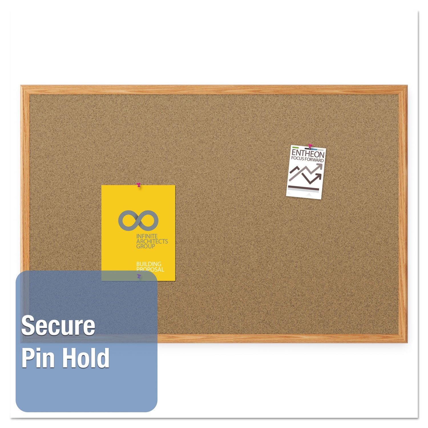 Mead Classic Cork Bulletin Board - 48" Board Height x 36" Board Width - Natural Cork Surface - Self-healing - Oak Aluminum Frame - 1 Each
