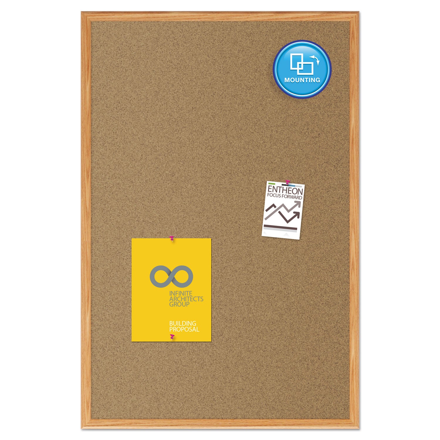 Mead Classic Cork Bulletin Board - 48" Board Height x 36" Board Width - Natural Cork Surface - Self-healing - Oak Aluminum Frame - 1 Each