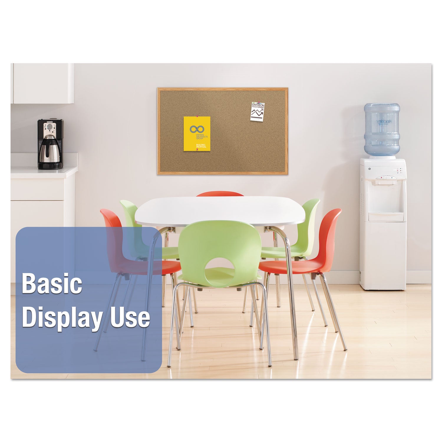 Mead Classic Cork Bulletin Board - 48" Board Height x 36" Board Width - Natural Cork Surface - Self-healing - Oak Aluminum Frame - 1 Each
