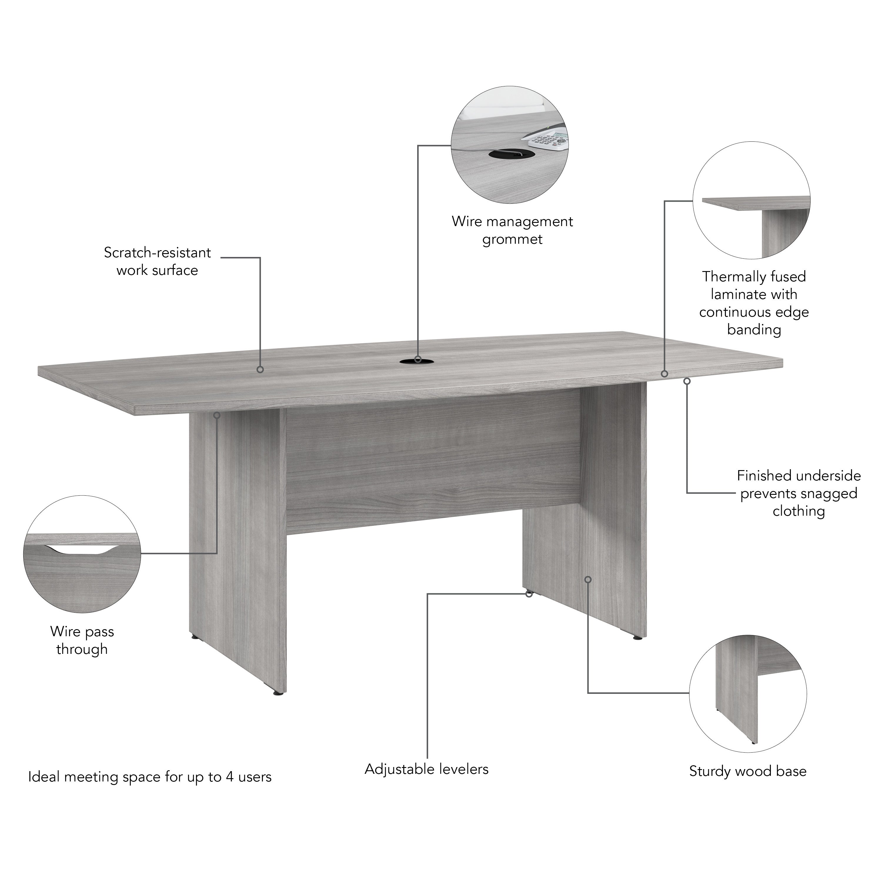 Bush Business Furniture 72-inch Office Conference Table with Wood Base in Platinum Gray - 71.54" Width x 35.98" Depth x 28.65" Height