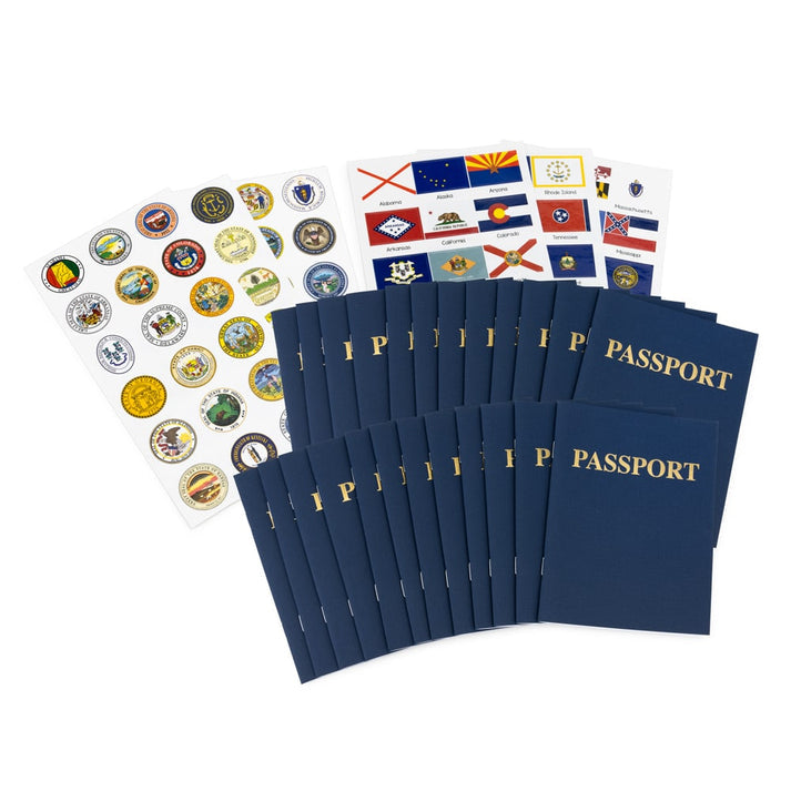 24 Passport Books+1 Set Flags and 1 Set Seals - 6 Sheets 108 Stickers