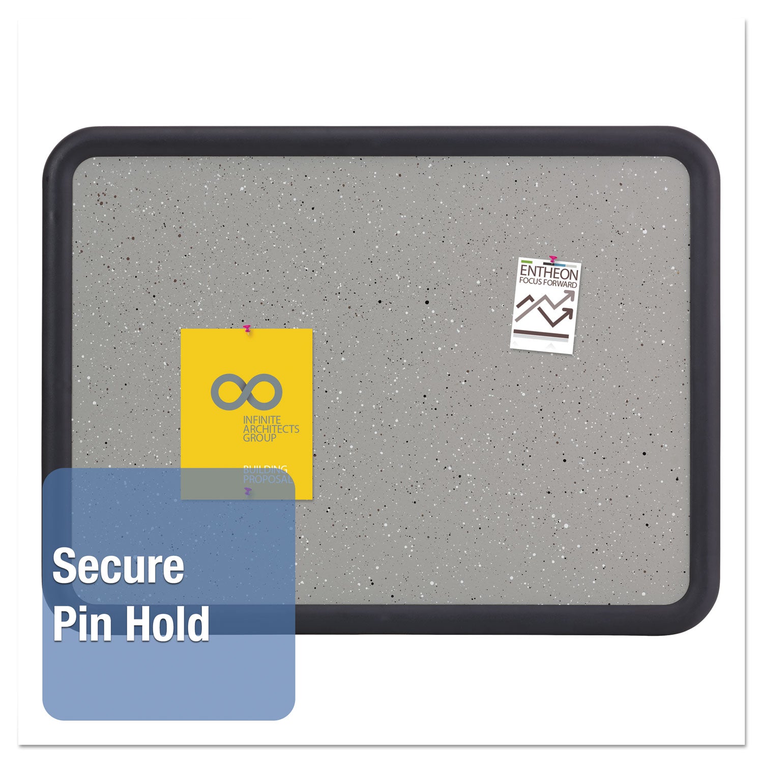 Quartet Contour Bulletin Board - 24" Board Height x 36" Board Width - Faux Granite Surface - Self-healing, Durable - Black Frame - 1 Each