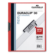 DURABLE DURACLIP Letter Report Cover - 8 1/2" x 11" - 30 Sheets Capacity - 1 Fastener(s) - Vinyl - Red - 25 / Box