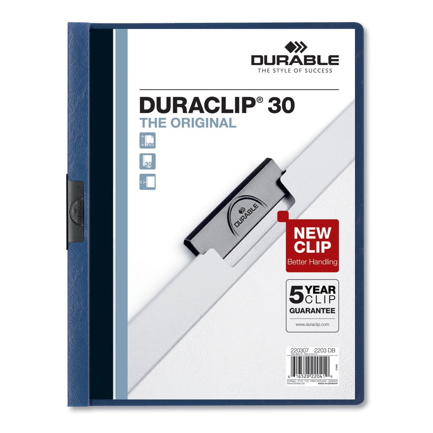 DURABLE DURACLIP Letter Report Cover - 8 1/2" x 11" - 30 Sheets Capacity - Vinyl, Steel - 1 Each