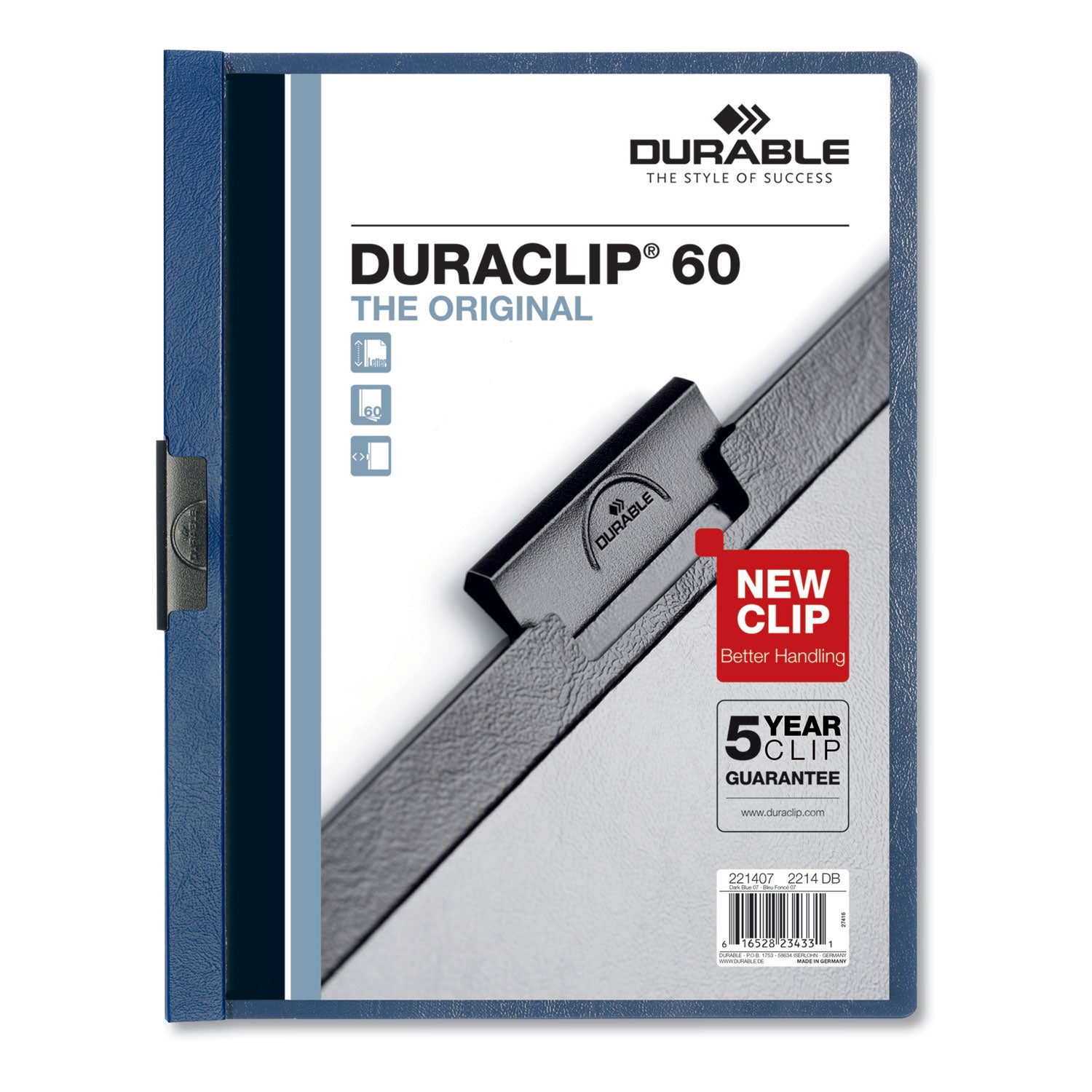DURABLE DURACLIP Letter Report Cover - 8 1/2" x 11" - 60 Sheets Capacity - 1 Fastener(s) - Vinyl - Dark Blue - 25 / Box