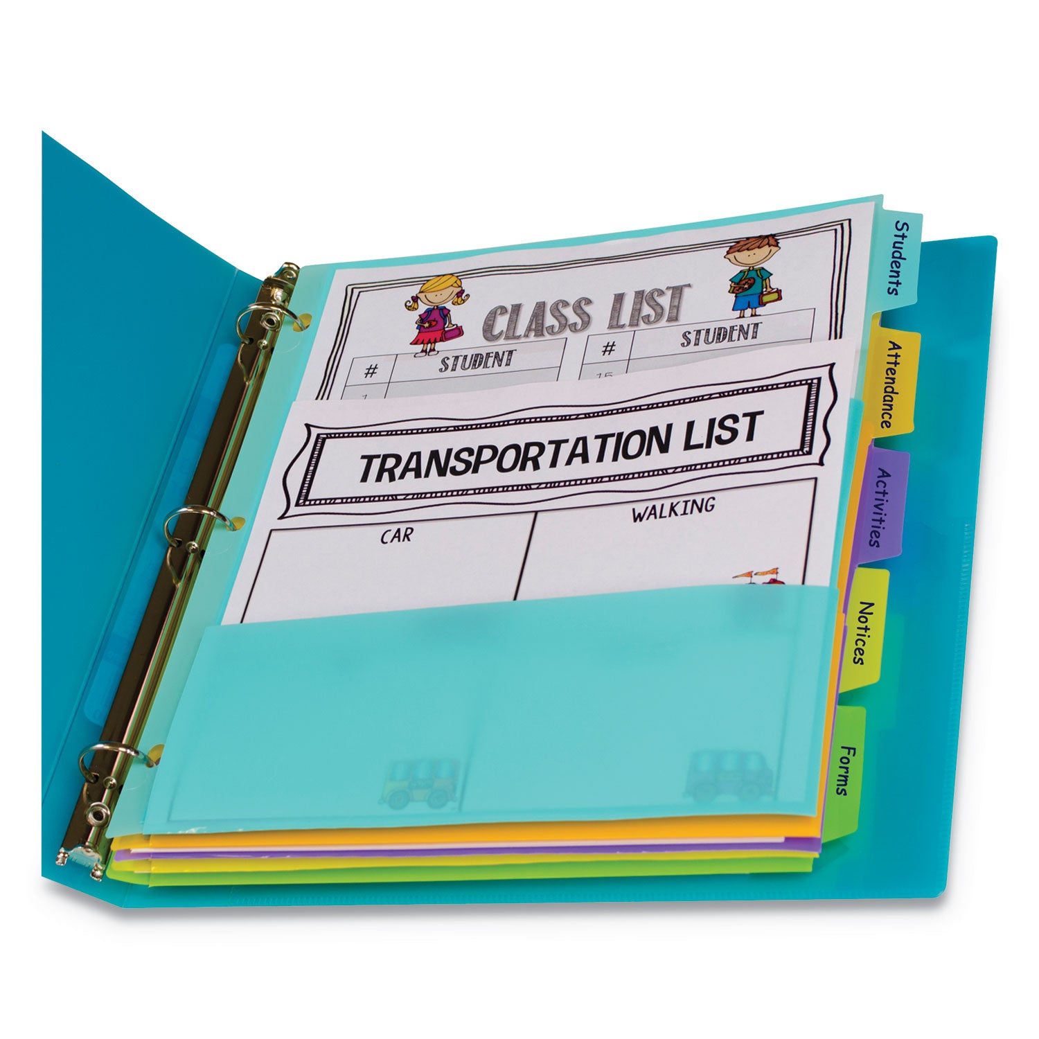 5-Tab Index Dividers with Multi-Pockets, Bright Color Assortment, 8-1/2 x 11