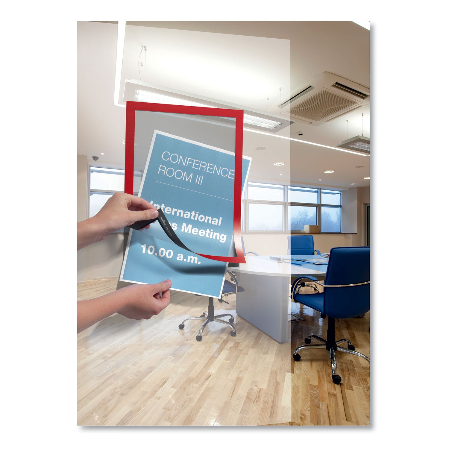 DURABLE Duraframe Magnetic Self-adhesive Frame, 8.5" x 11", Rectangle, Dual-sided, Magnetic, Self-adhesive, Red, 1 Each