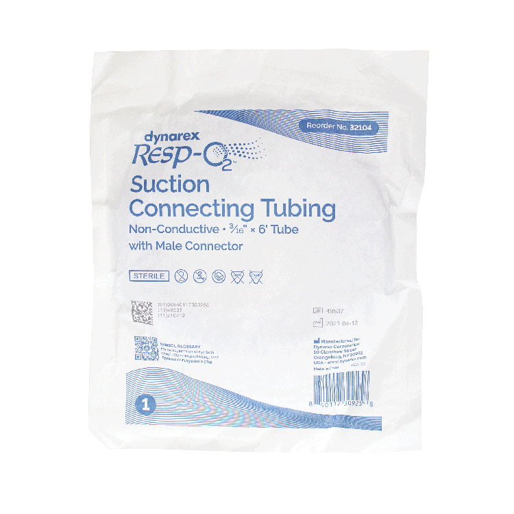 Suction Connecting Tubing w/ Male Connector, Non-Conductive,, 3/16" x 6' Tube, 50/cs