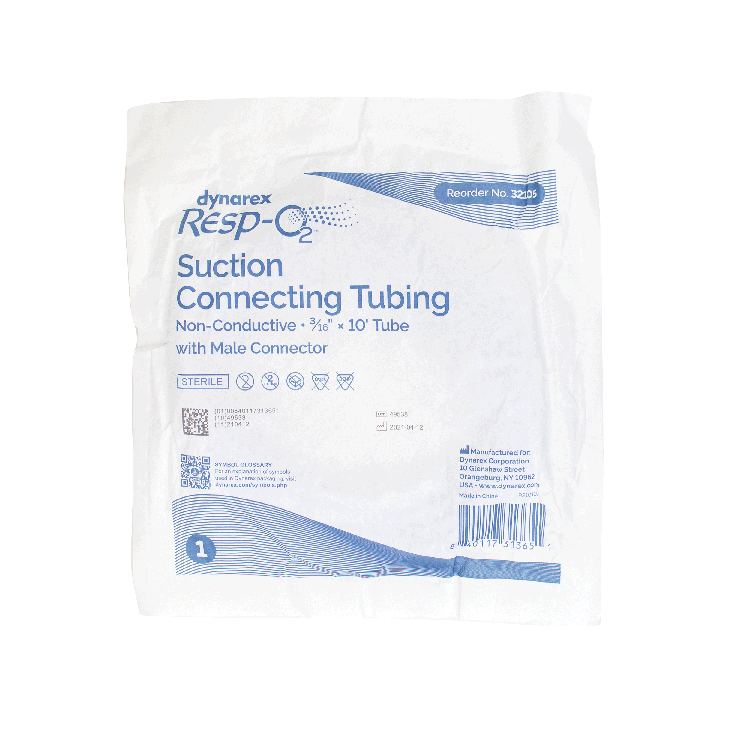 Suction Connecting Tubing w/ Male Connector, Non-Conductive,, 3/16" x 10' Tube, 50/cs