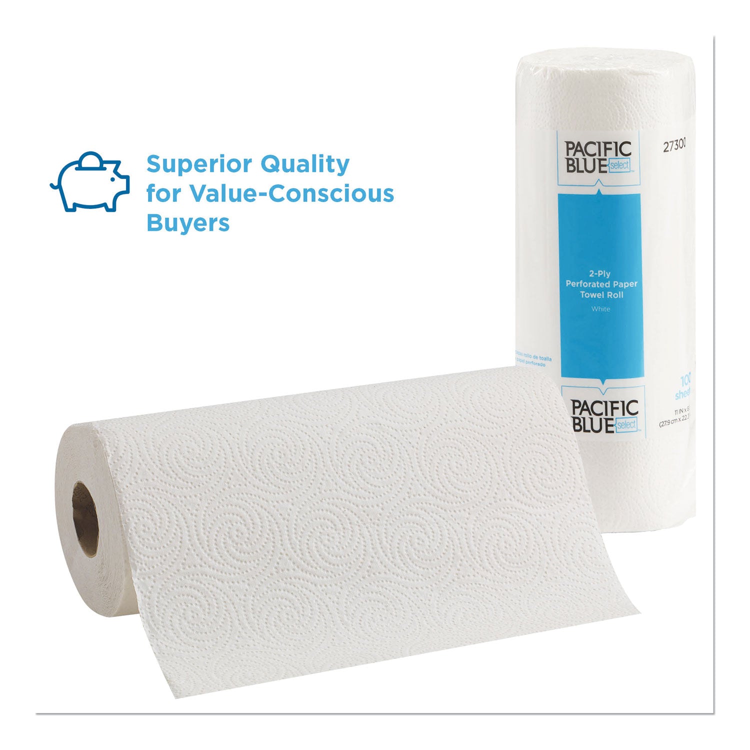 2 Ply - 11" Width x 8.80" Length - 100 Sheets/Roll - 4.80" Roll Diameter - 1 5/8" Core - White - Paper - 1 Roll