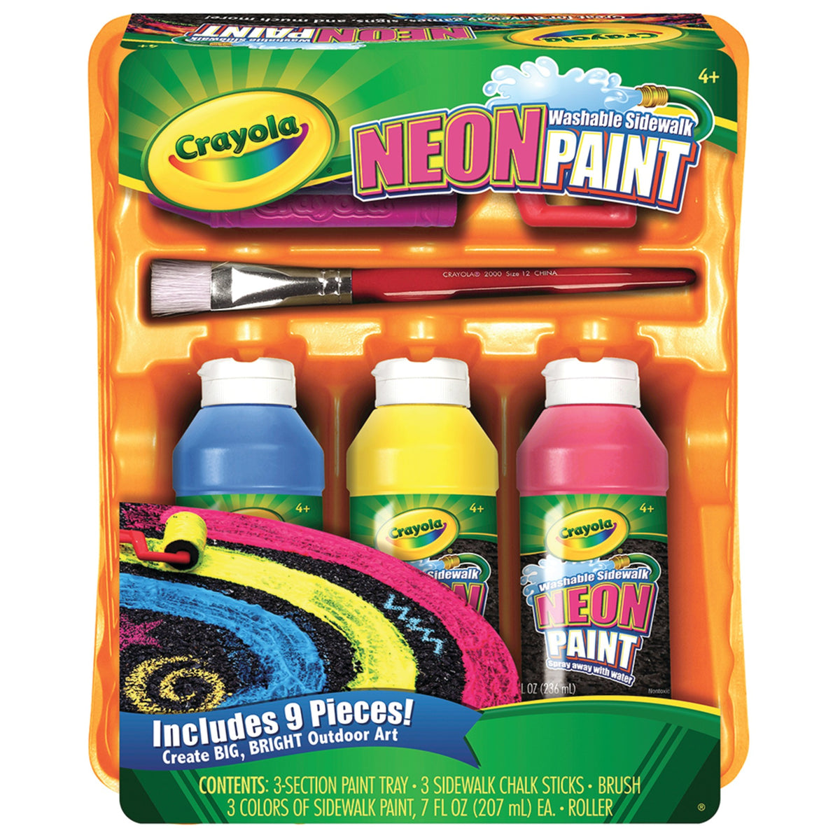 Crayola Neon Sidewalk Washable Paint Set  Beginner Child  9 Pieces