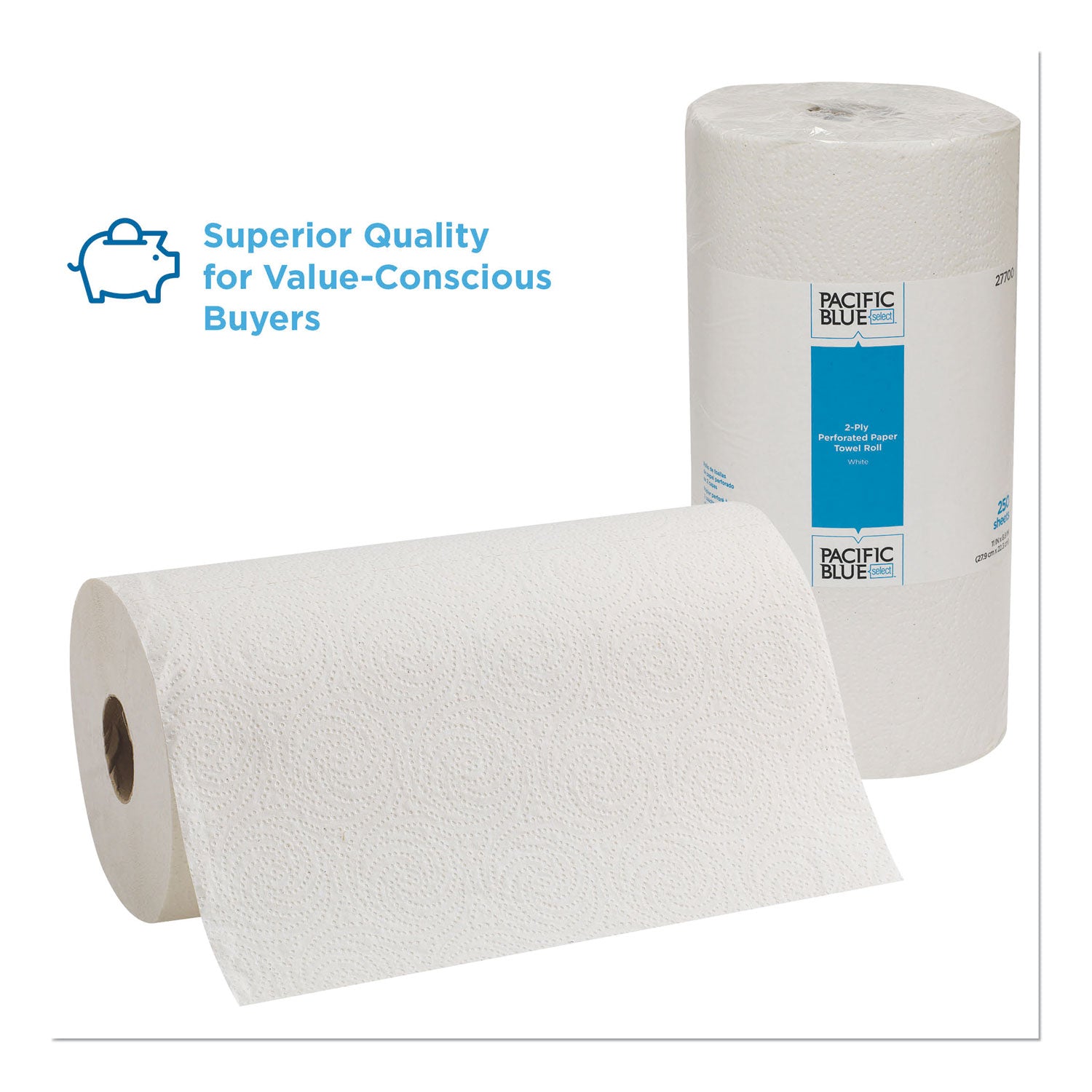 Pacific Blue Select Perforated Paper Towel Roll - 2 Ply - 8.80" Width x 11" Length - 250 Sheets/Roll - White - 12 / Carton